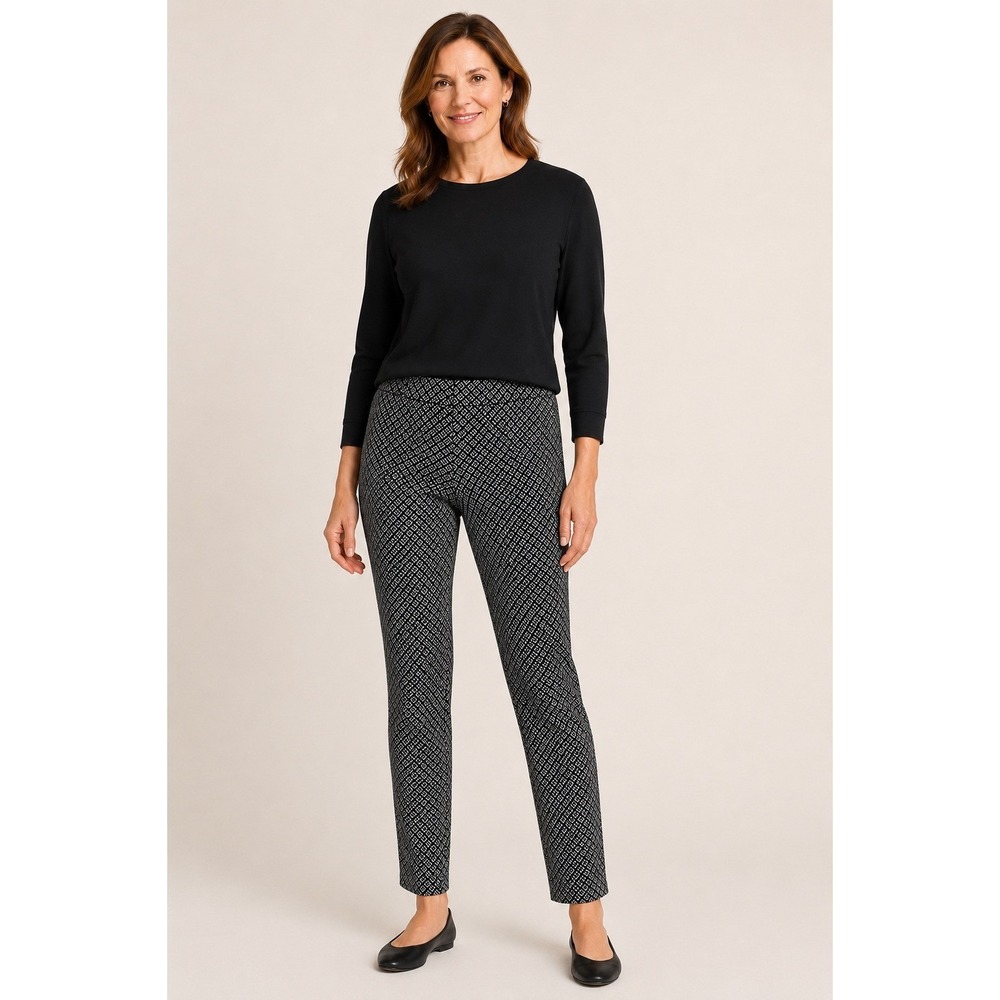 J‎ Jill Womens Wearever Slim Ankle Geometric Print Pull On Pants Black Large L